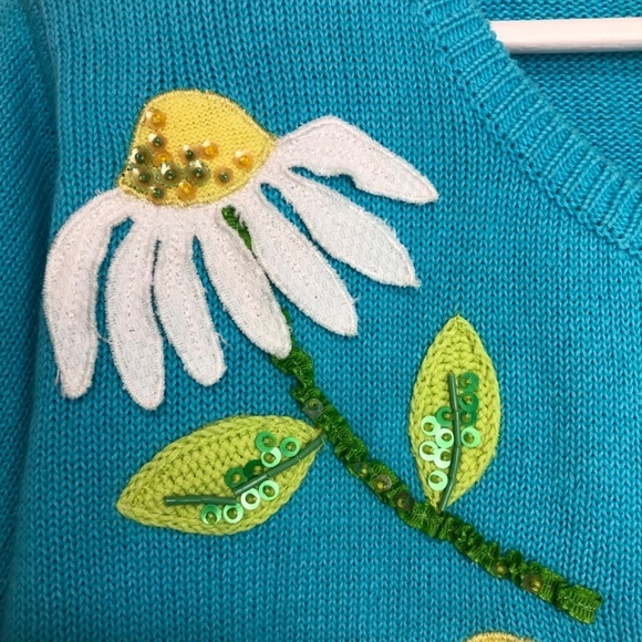 Vintage Design Options Philip and Jane Gordon Blue Daisy Cardigan Medium - Picture 4 of 15